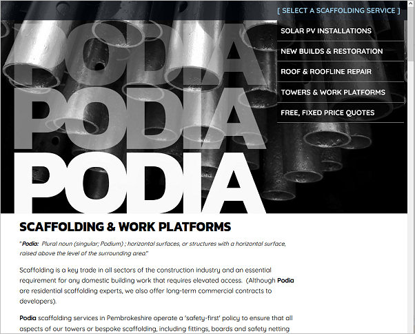 Podia Wales - scaffolding and work platforms