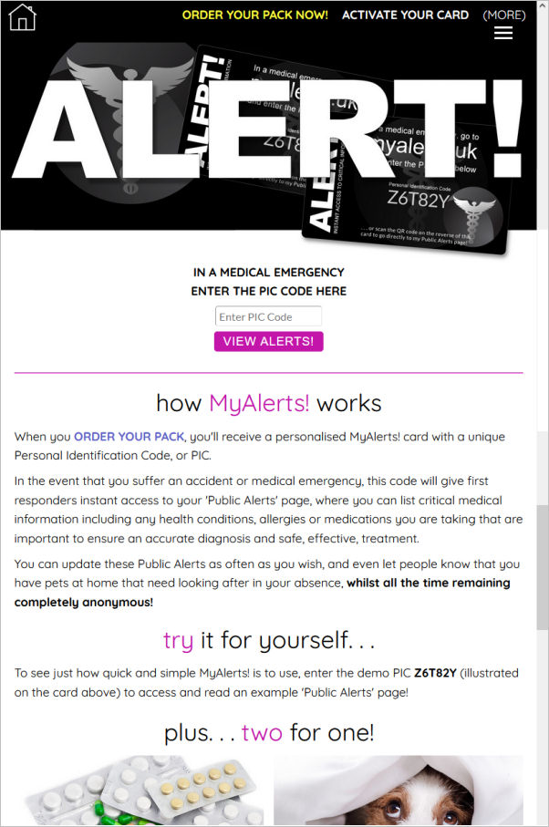 MyAlerts! medical and pet alerts