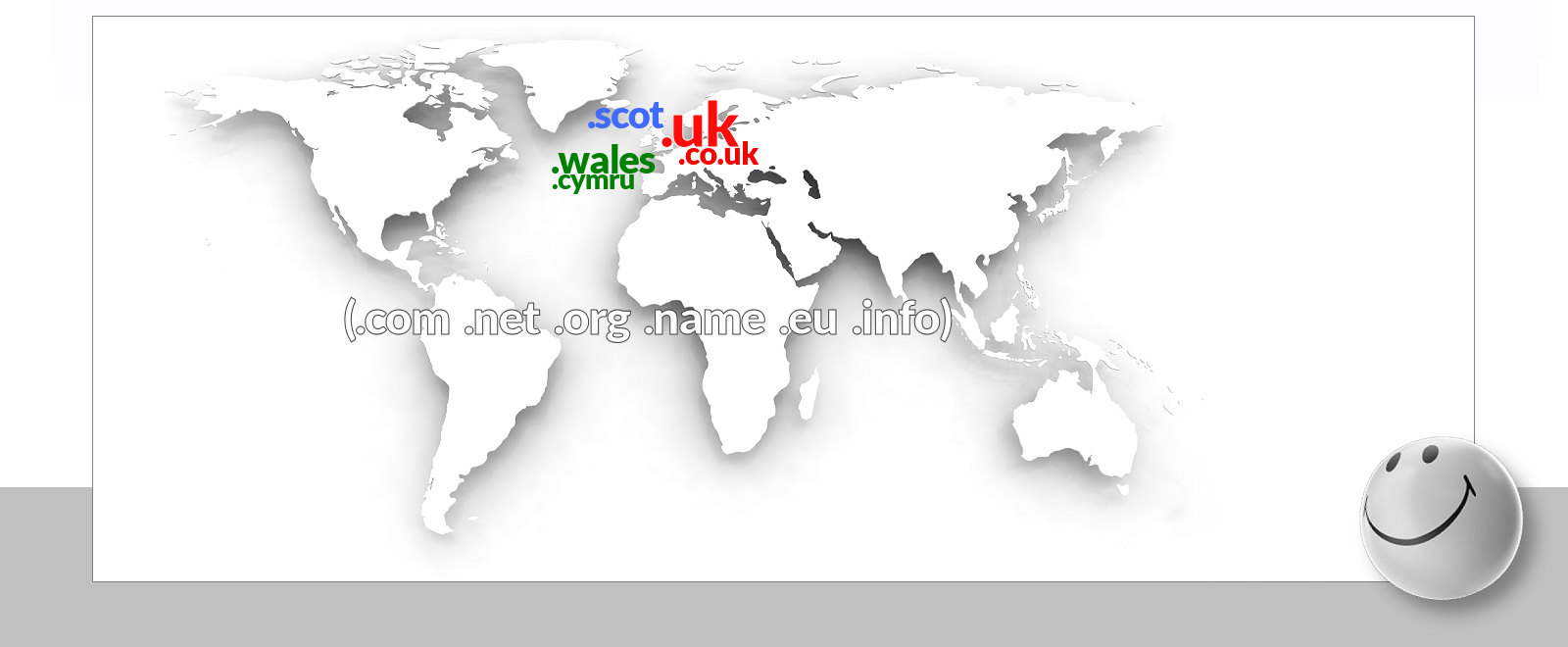 World map showing domain name extensions
