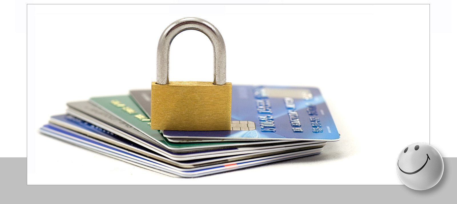Credit cards & padlock illustrating secure ecommerce.